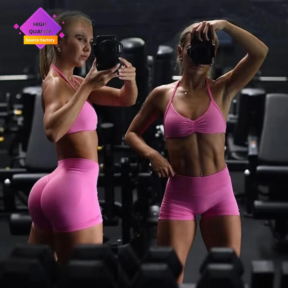 LVD412 Women Gym Sport Bra Tops Tight Shorts Sets Custom Athletic Gym Training Yoga Fitness Sportswear Workout Sets for Women